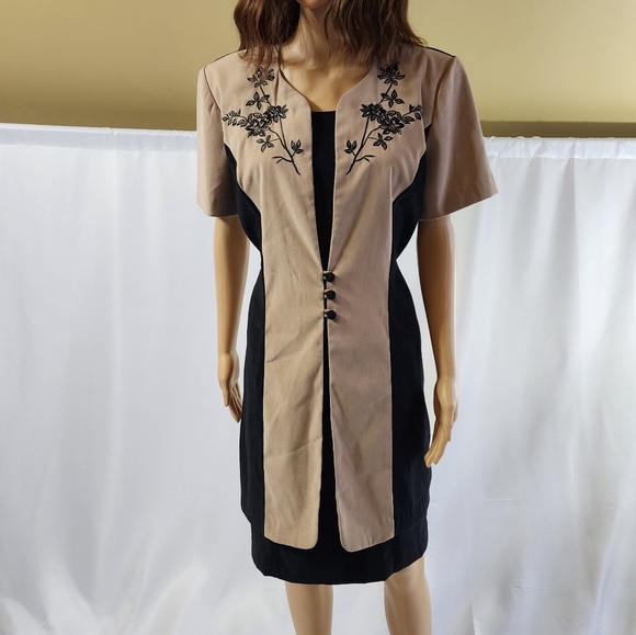 Sherri Martin dress 14P tan black short sleeve - Picture 1 of 15